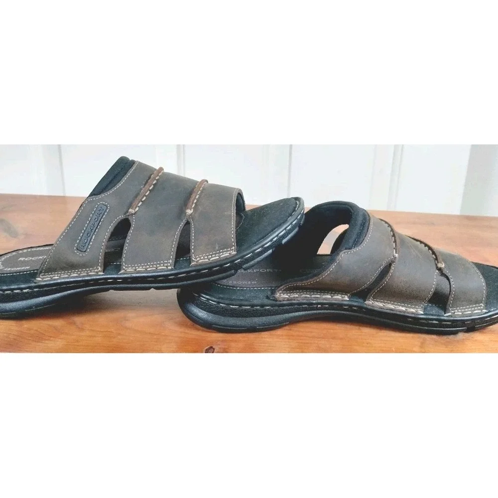 Rockport Darwyn Men's Leather‎ Slide Sandals Size 9 NWOB Brown truTECH Comfort